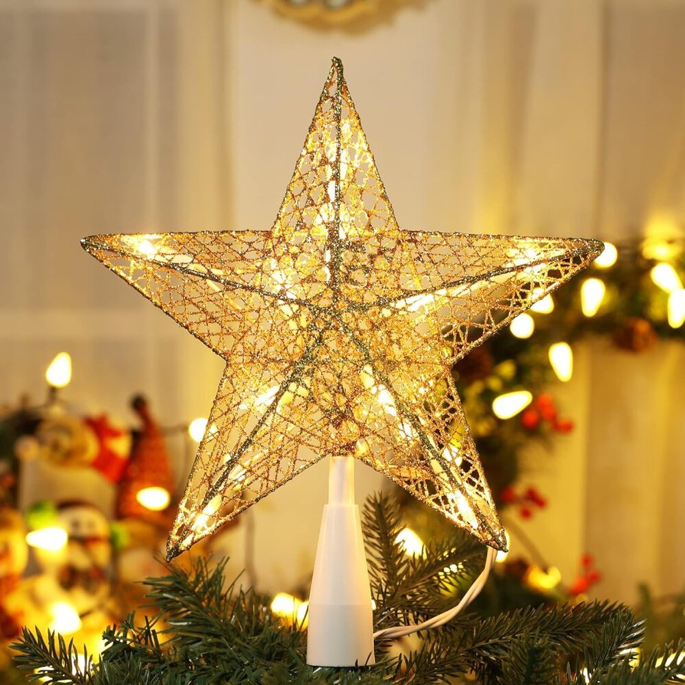 Christmas Tree Topper Lights, 9“ Plug in Christmas Star Treetop Light, UL Certif